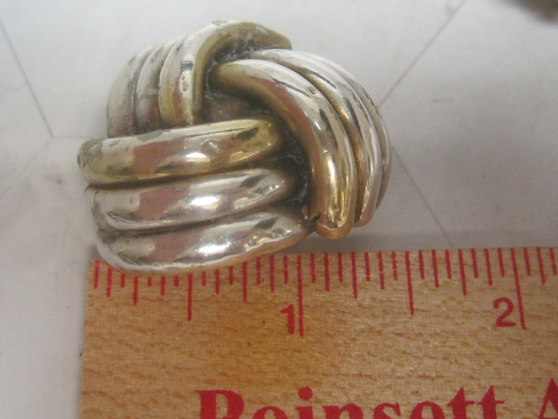 Sterling Silver Vermeil Puffed Love Knot Clip Earrings - 5