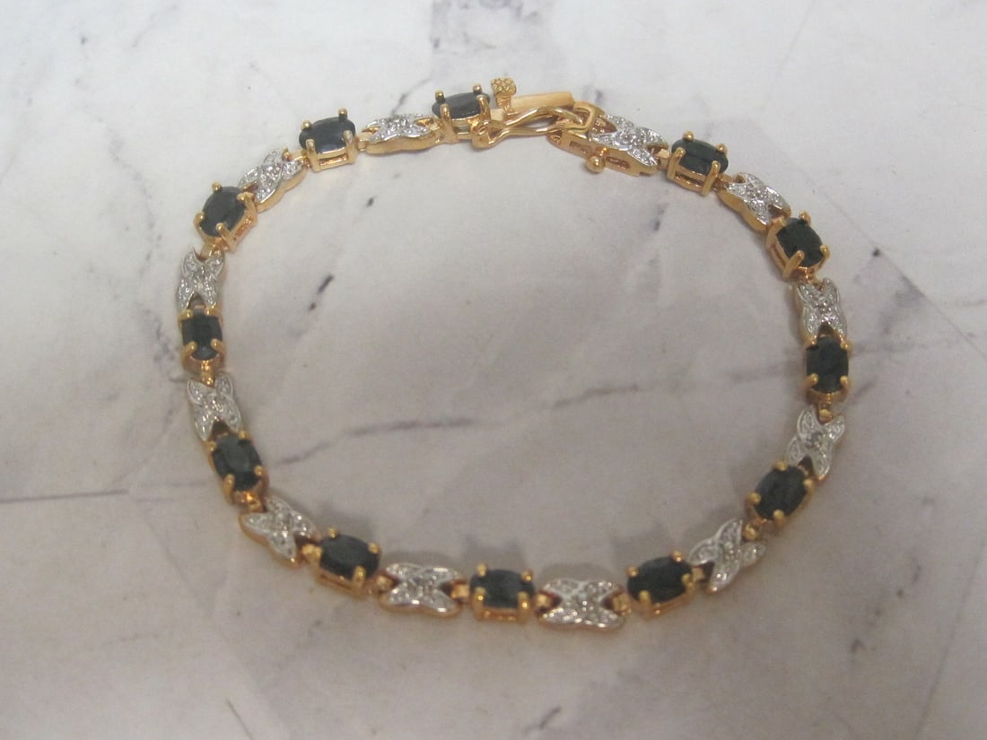 7" Sterling Silver Vermeil Sapphire Bracelet: Weighs 11 grams