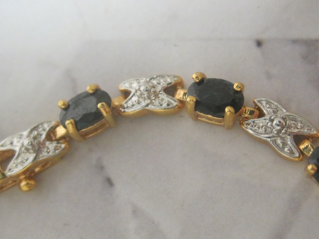 7" Sterling Silver Vermeil Sapphire Bracelet - 3