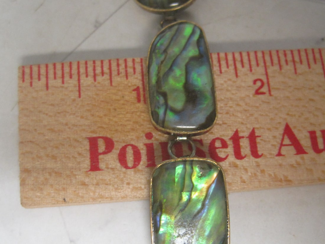 8" Sterling Silver Vermeil Iridescent Green Abalone Shell Cabochons Bracelet with Toggle Closure - 5