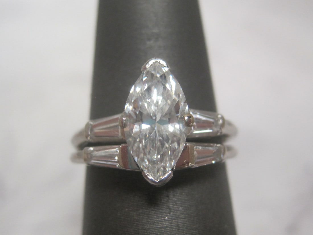 Platinum 1.52 Carat Diamond Wedding Set Ring & Band appraised at $21,000 - 2