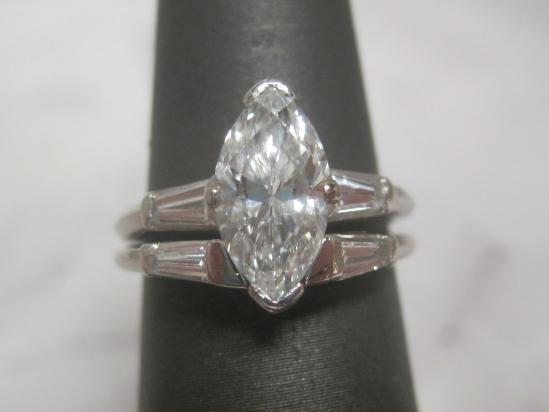 Platinum 1.52 Carat Diamond Wedding Set Ring & Band appraised at $21,000 - 3