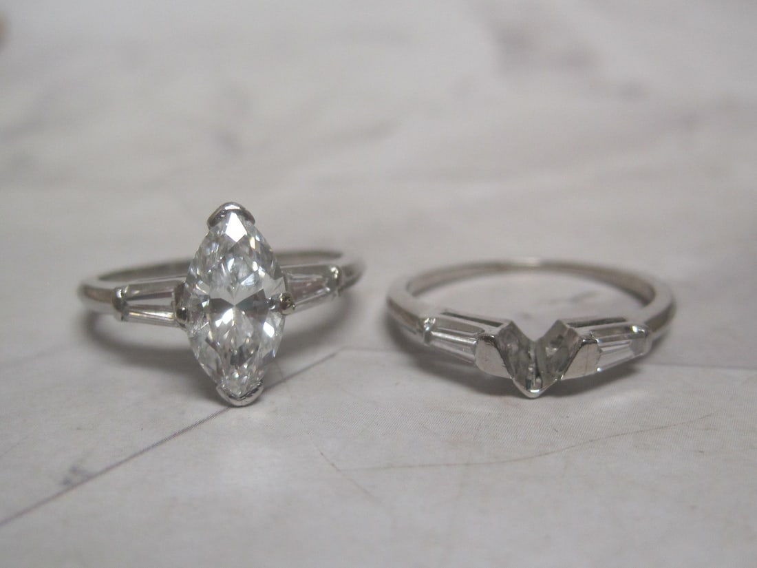 Platinum 1.52 Carat Diamond Wedding Set Ring & Band appraised at $21,000 - 6