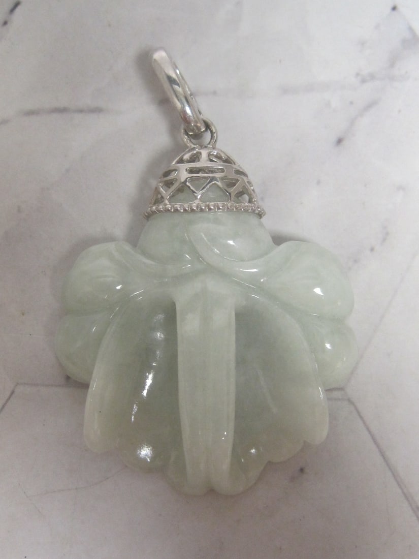 Forbidden City Jade Orchid Enhancer with Sterling Silver Bale: .
