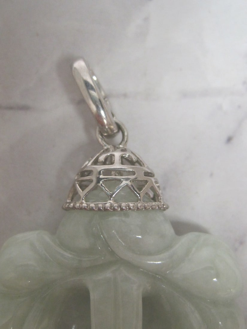 Forbidden City Jade Orchid Enhancer with Sterling Silver Bale - 2