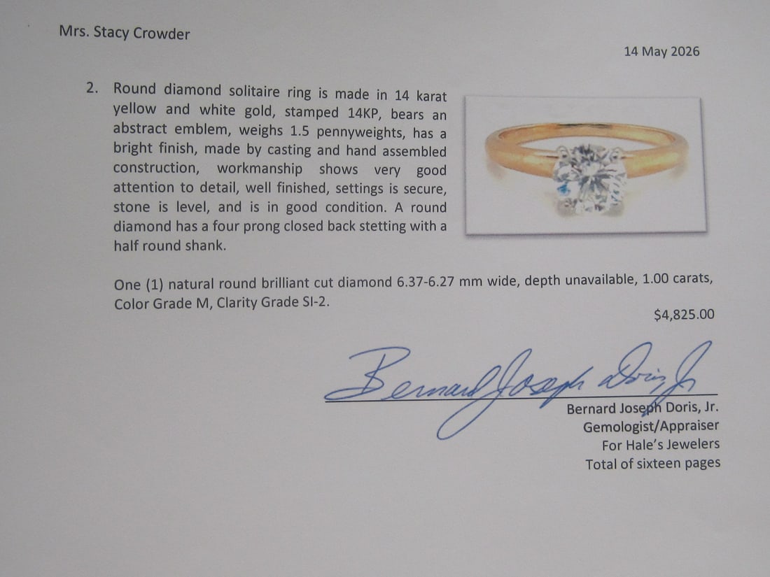14k Gold 1 Carat Natural Round Brilliant Cut Diamond Ring appraised at $4,825 - 7
