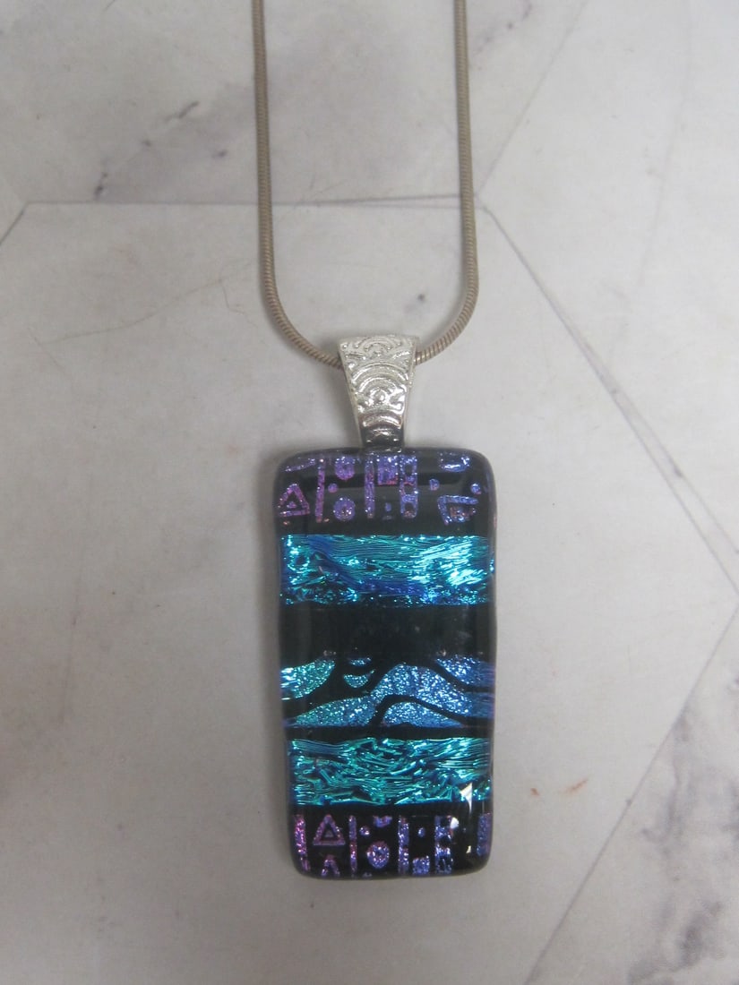 Multi-Color Art Glass Pendant on 20" Sterling Silver Chain: .