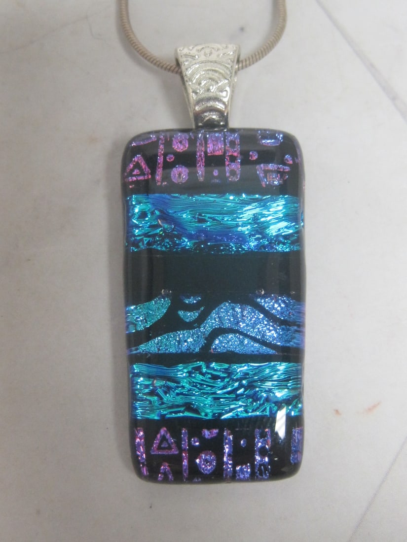 Multi-Color Art Glass Pendant on 20" Sterling Silver Chain - 2