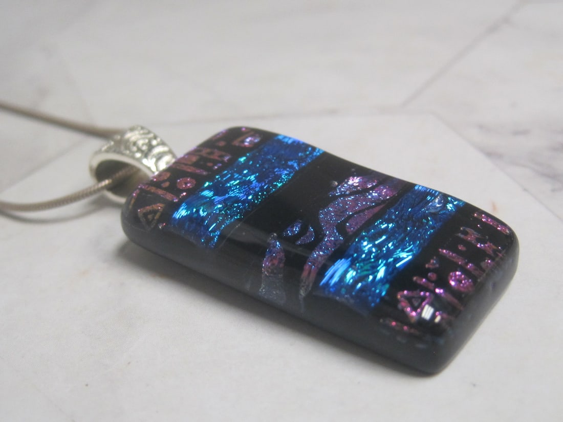Multi-Color Art Glass Pendant on 20" Sterling Silver Chain - 3