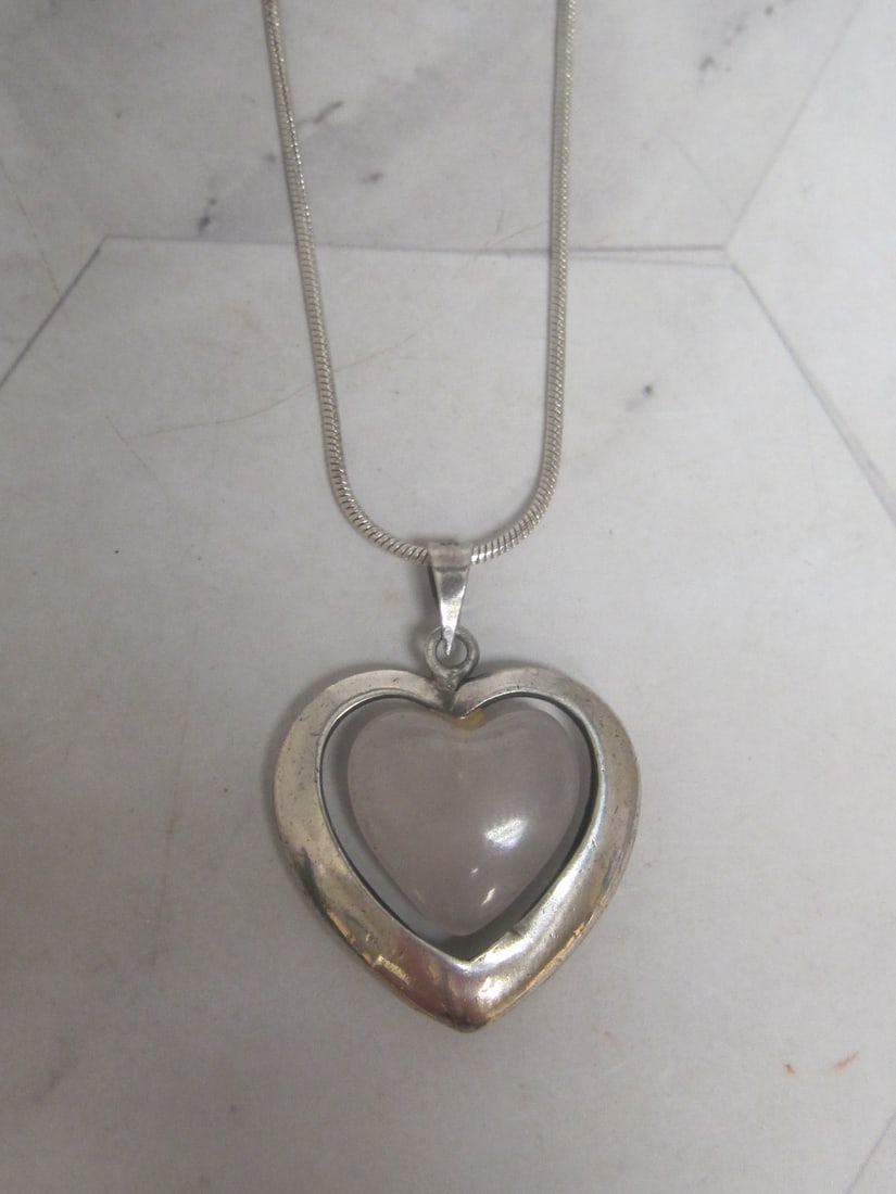 Sterling Silver Heart Pendant with Pink Stone on 16" Sterling Silver Chain: Weighs 8.1 grams