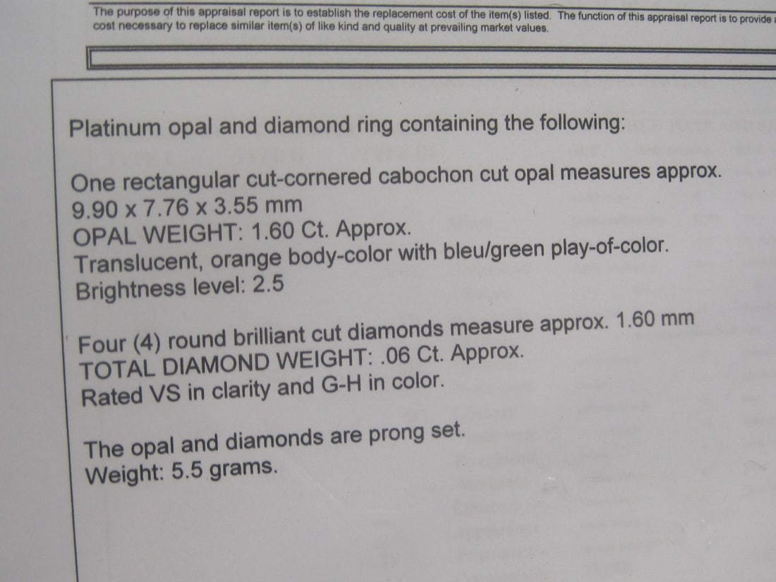Platinum Opal & Diamond Ring appraised at $2,450 - 6