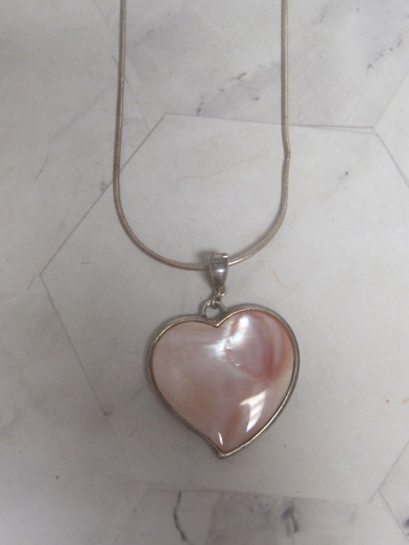 Sterling Silver Heart Pendant with Pink Stone on 24" Sterling Silver Chain: Weighs 12.9 grams