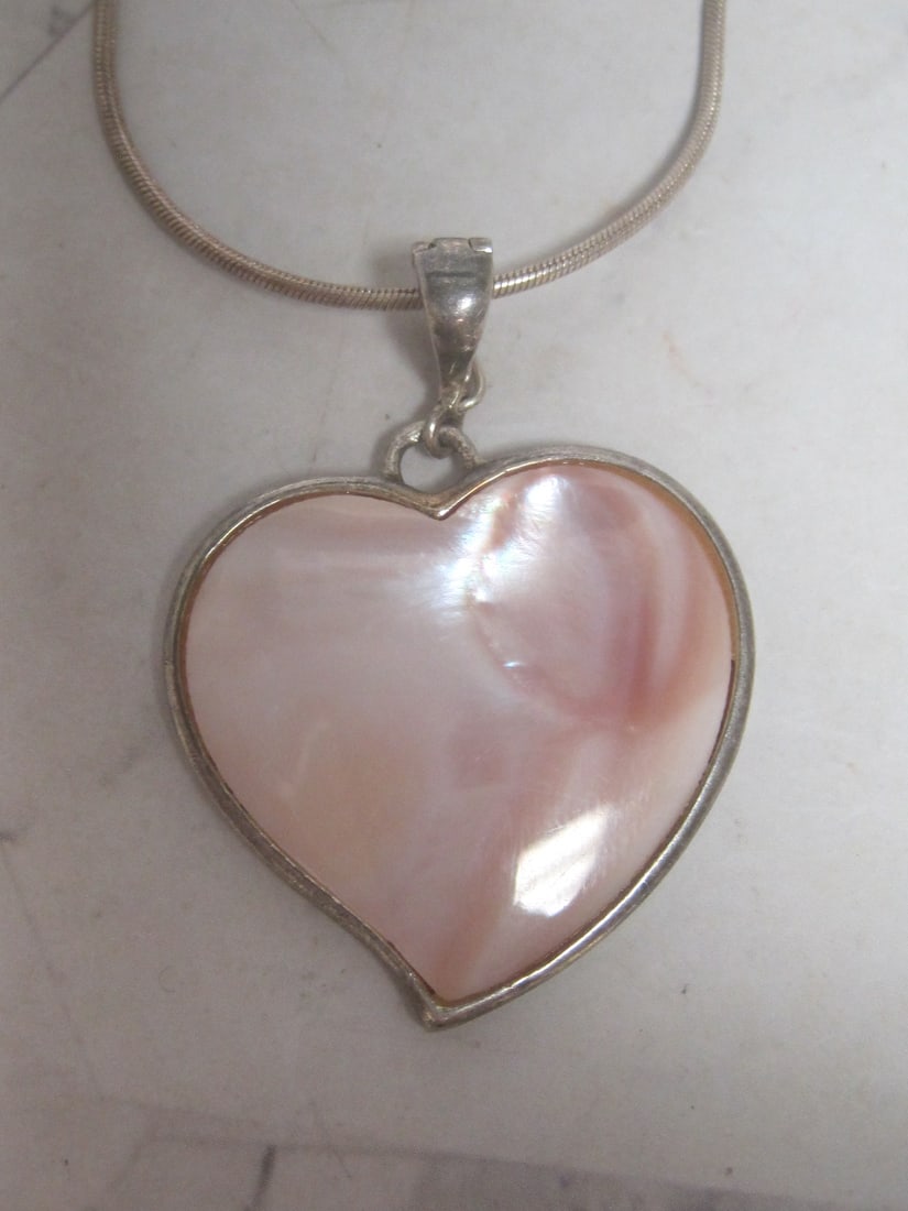Sterling Silver Heart Pendant with Pink Stone on 24" Sterling Silver Chain - 2