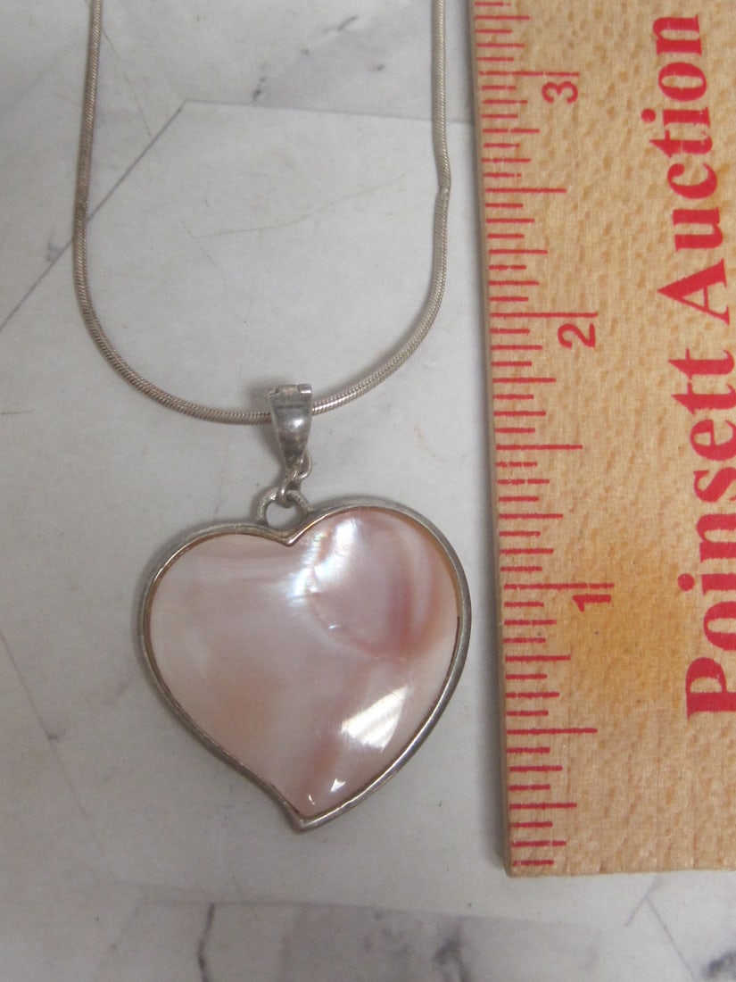 Sterling Silver Heart Pendant with Pink Stone on 24" Sterling Silver Chain - 4