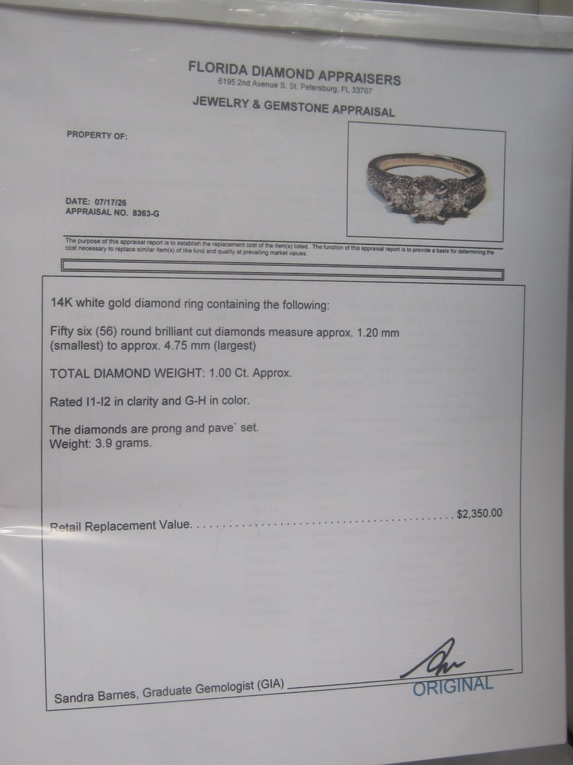 14k White Gold Diamond Ring appraised at $2,350 - 7