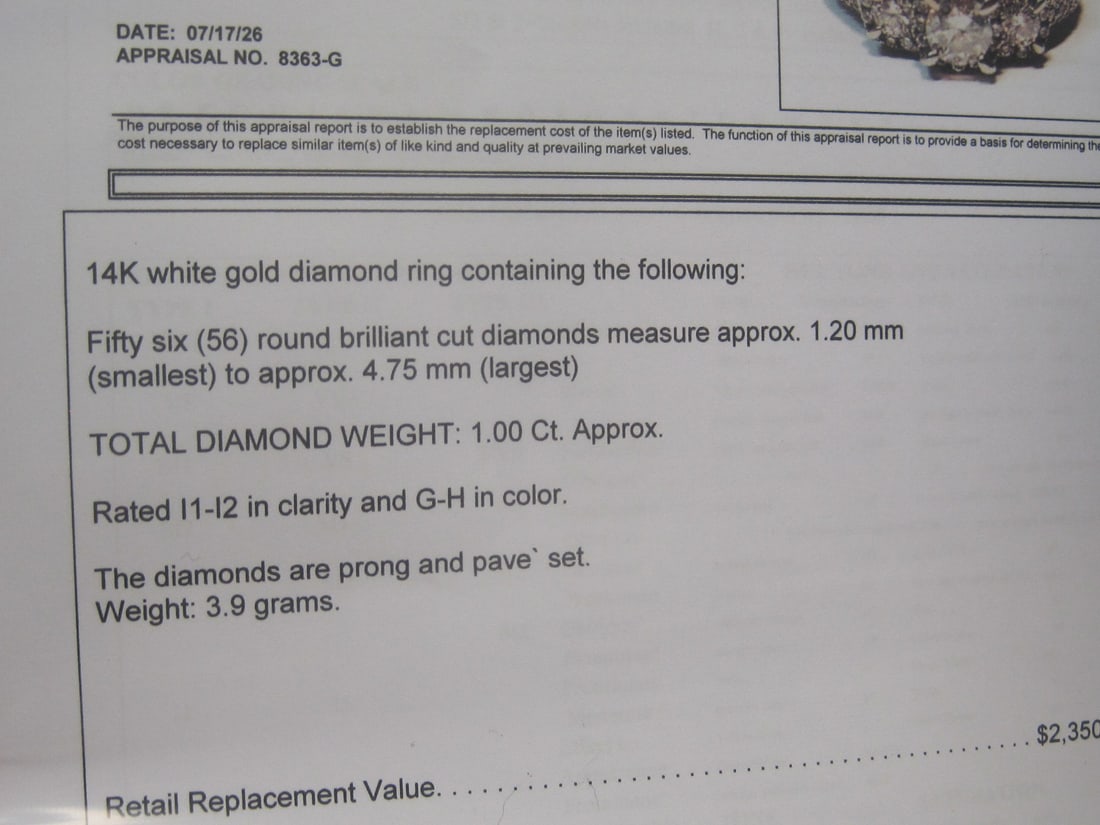 14k White Gold Diamond Ring appraised at $2,350 - 8