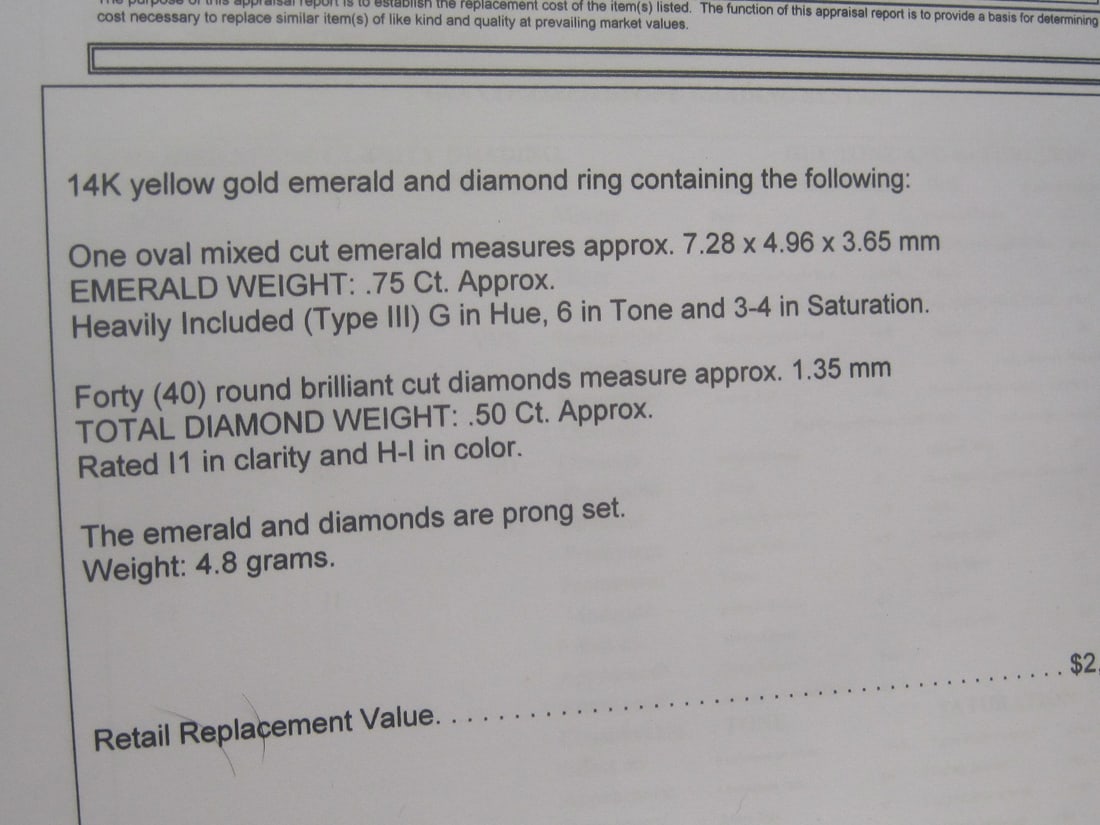 14k Gold Emerald & Diamond Ring appraised at $2,350 - 6