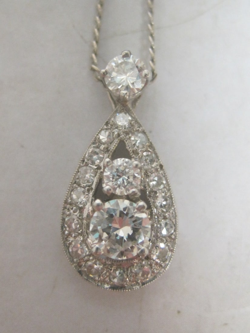 Antique 14k White Gold Diamond Pendant on 16" 14k White Gold Chain appraised at $2,450 - 2