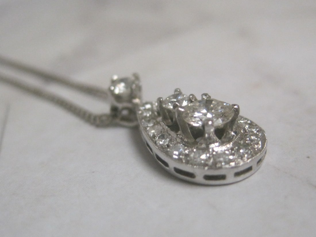 Antique 14k White Gold Diamond Pendant on 16" 14k White Gold Chain appraised at $2,450 - 3