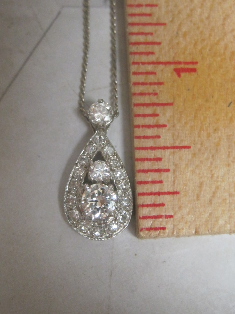 Antique 14k White Gold Diamond Pendant on 16" 14k White Gold Chain appraised at $2,450 - 5