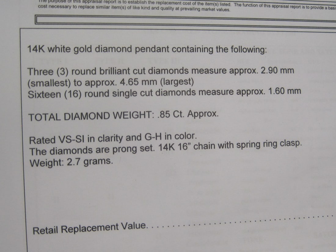 Antique 14k White Gold Diamond Pendant on 16" 14k White Gold Chain appraised at $2,450 - 7