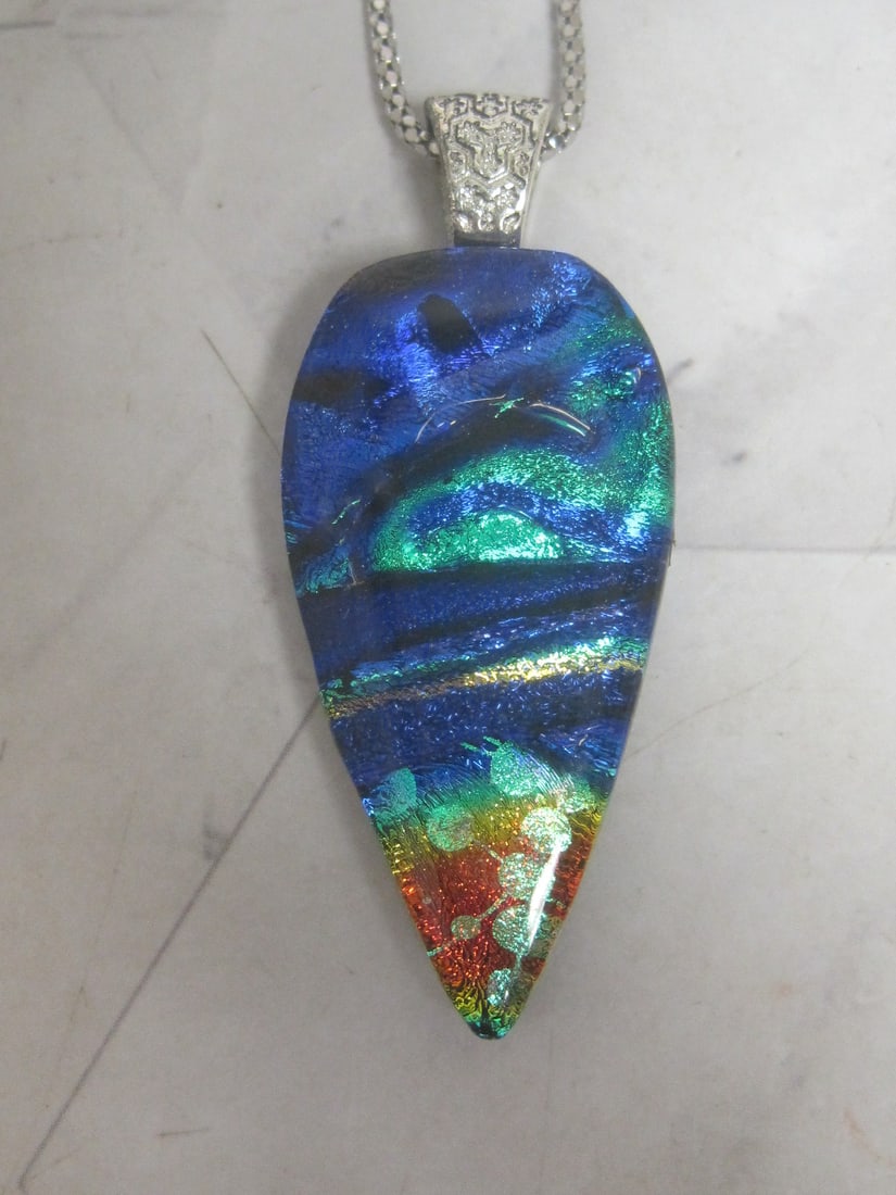Multi-Color Art Glass Pendant on 16" Sterling Silver Chain - 2