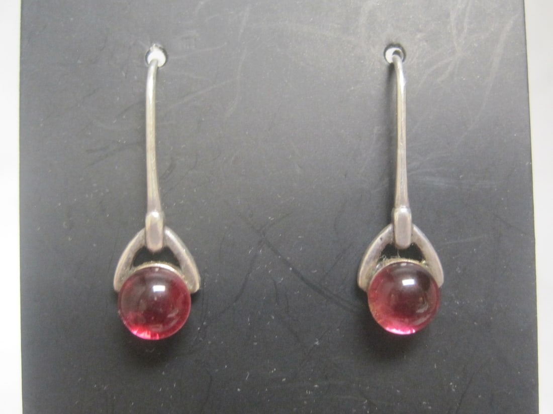 Sterling Silver Earrings with Pink Stones: Weighs 2.3 grams