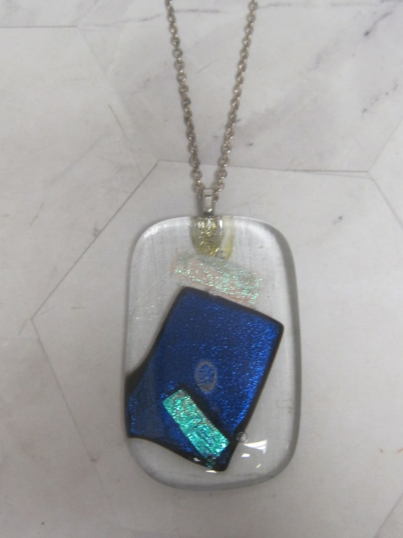 Multi-Color Art Glass Pendant on 20" Sterling Silver Chain: .