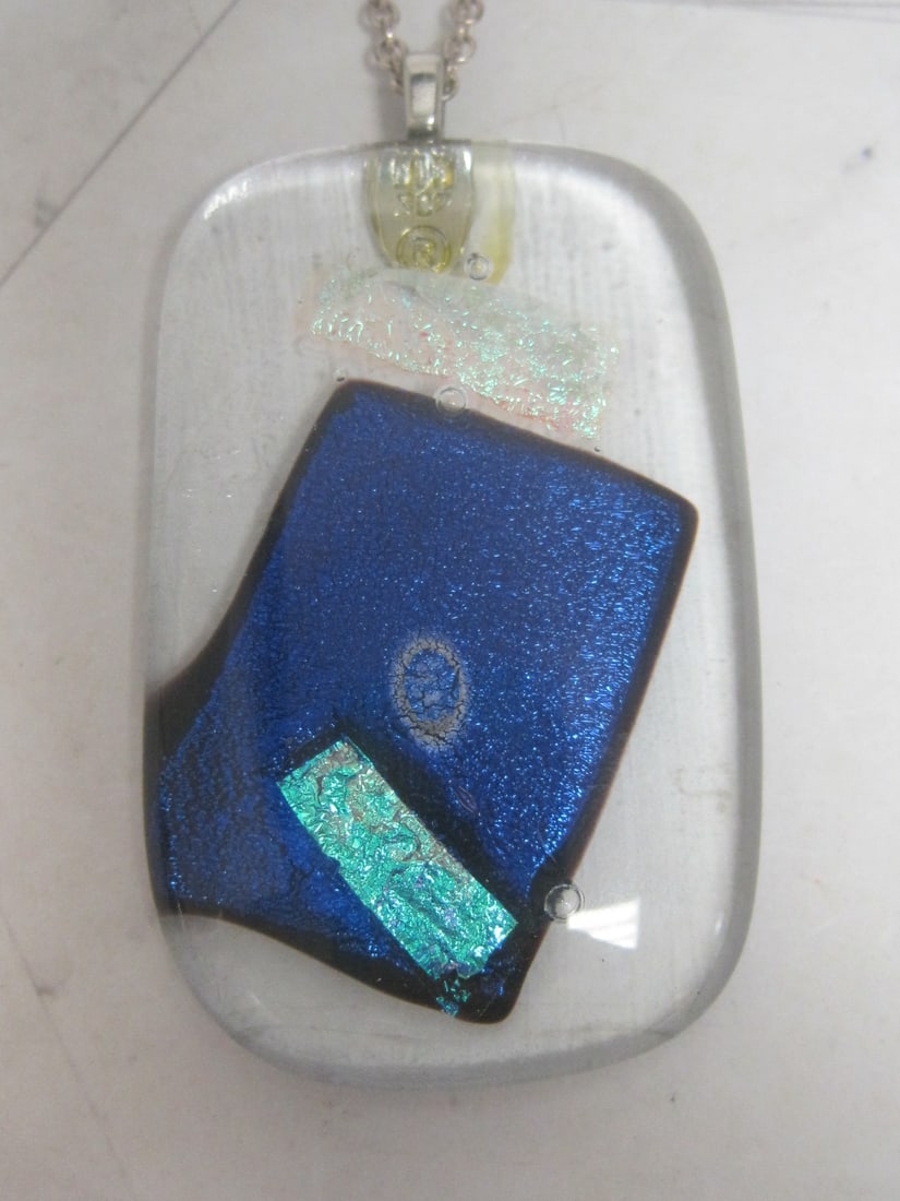 Multi-Color Art Glass Pendant on 20" Sterling Silver Chain - 2