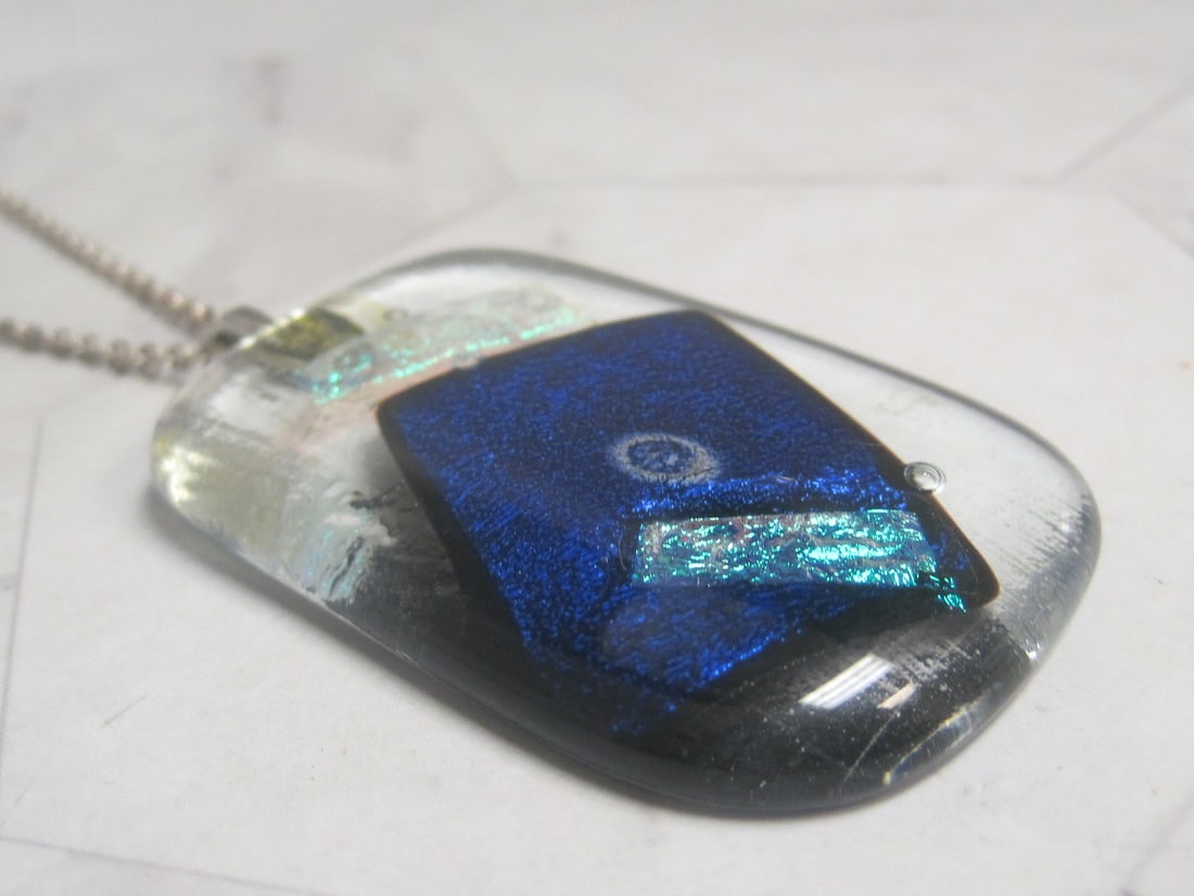Multi-Color Art Glass Pendant on 20" Sterling Silver Chain - 3
