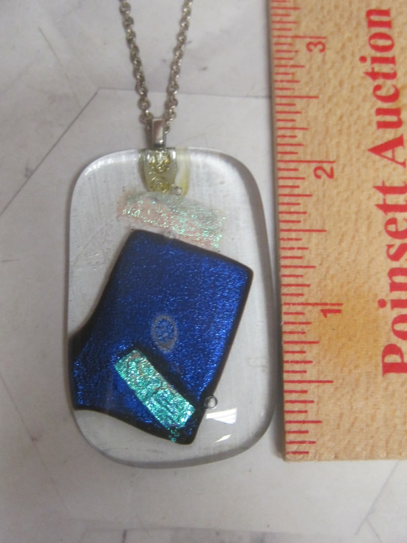 Multi-Color Art Glass Pendant on 20" Sterling Silver Chain - 5