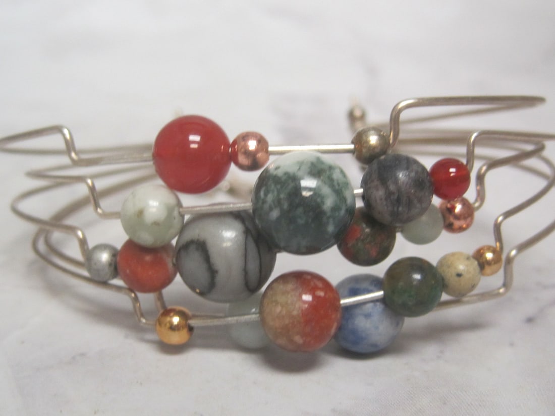 Sterling Silver Multi-Gemstone/Multi-Strand Cuff Bracelet - 2