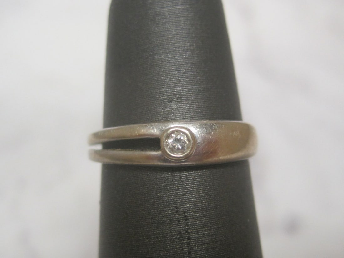 14k White Gold Cuff Ring with Diamonds: Weighs 1.2 grams
