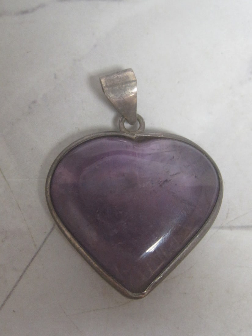 Sterling Silver Heart Pendant with Purple Stone: .