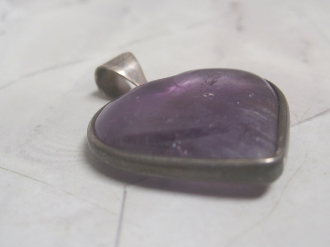 Sterling Silver Heart Pendant with Purple Stone - 2