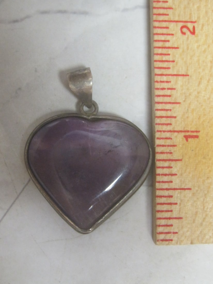 Sterling Silver Heart Pendant with Purple Stone - 3