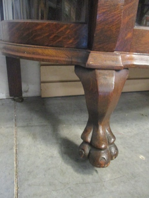 Antique Quartersawn Oak Curved Curio Cabinet w/Wood Shelving - 2