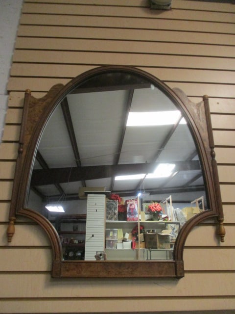 Burl Wood Arched Mirror: 28 x 32