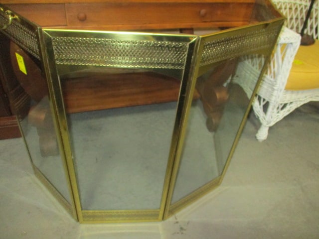 Brass & Glass Folding Fireplace Screen: 52 x 31