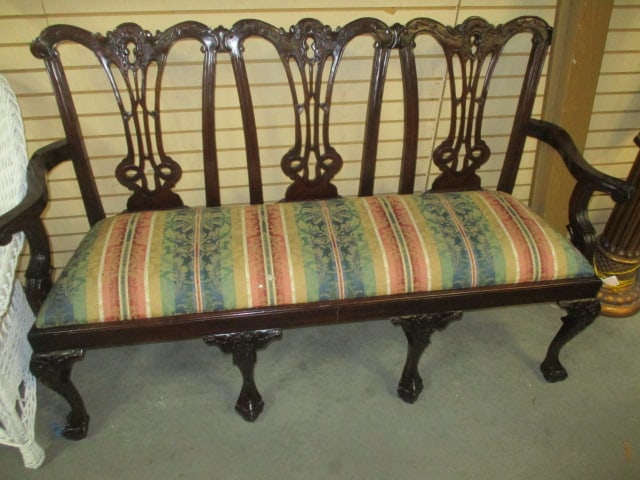 Chippendale Style Mahogany Triple Back Settee: 63 x 19 x 39 (with ball & Claw Feet)
