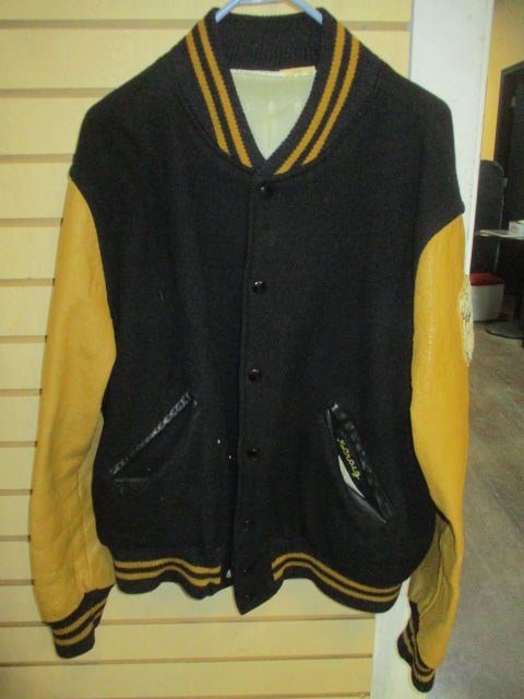 Wool & Leather Vtg. Varsity Jacket w/Bulldog Mascot Patch: M. Craig Name