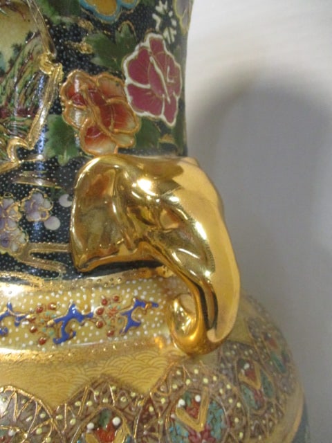 Satsuma Hand Decorated Floor Vase w/Black & Gold Moriage - 5