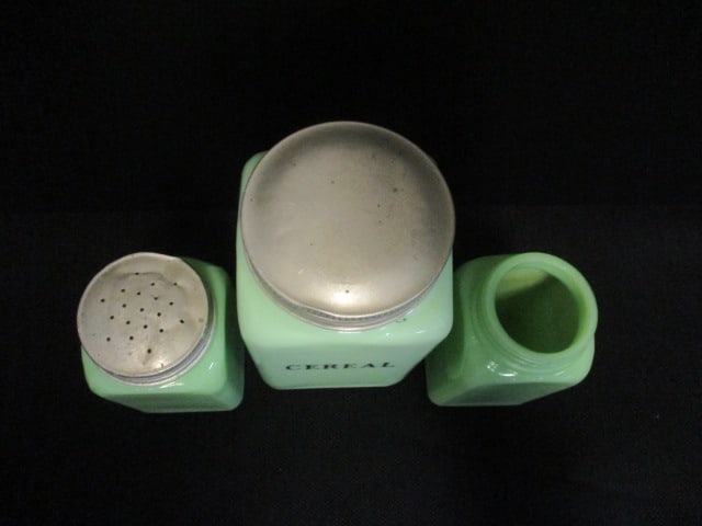 Uranium Glass 4" Salt/Pepper, & 6" Cereal Canister - 3