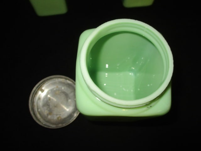 Uranium Glass 4" Salt/Pepper, & 6" Cereal Canister - 4
