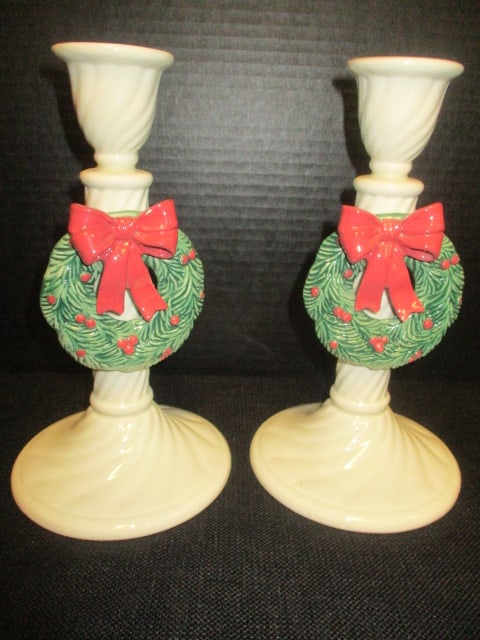 Fitz & Floyd 1991 (PR) Christmas Candle Holders: 9"