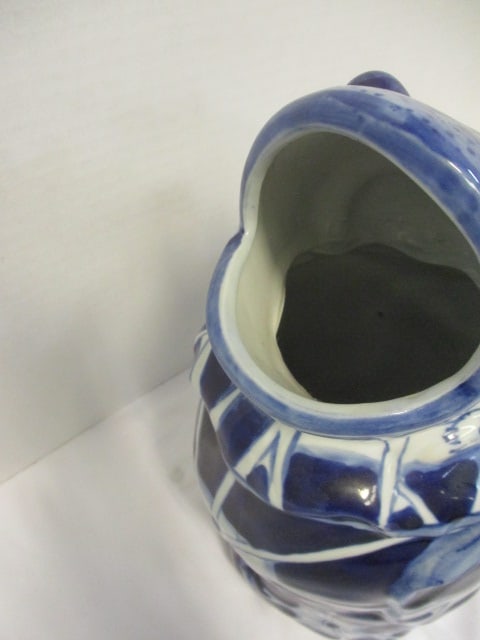 Blue & White Ceramic Majolica Whimsical Frog Pitcher - 5