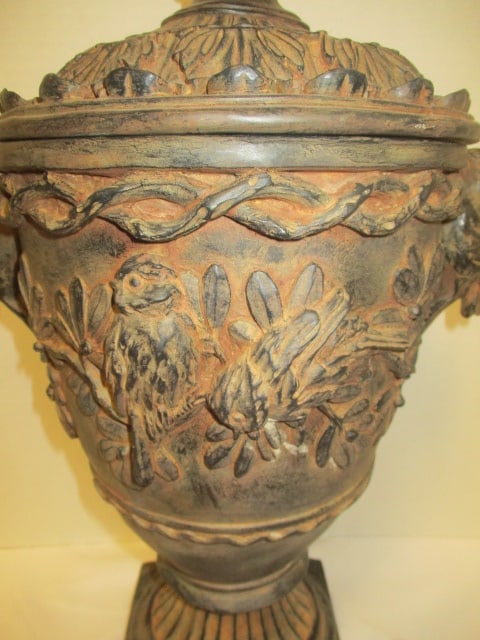Distressed Finish Lidden urn w/Bird Handles & Bird on Lid - 3