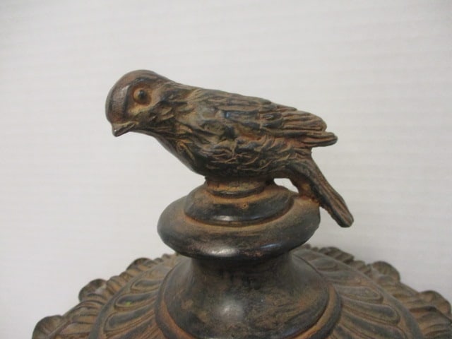 Distressed Finish Lidden urn w/Bird Handles & Bird on Lid - 8