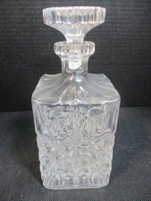 Square Pressed Glass Whiskey Decanter: 9"