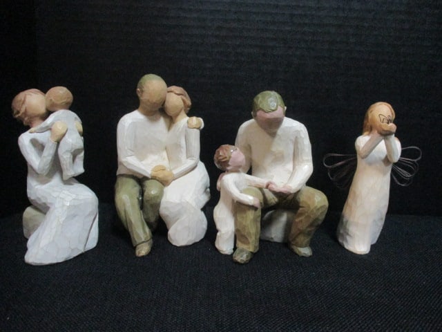 Willow Tree Figurines (Lot of 4) Grandfather 6", Grandmother 5 1/2",: Anniversary 6", Angel of Freedom 5 1/2"